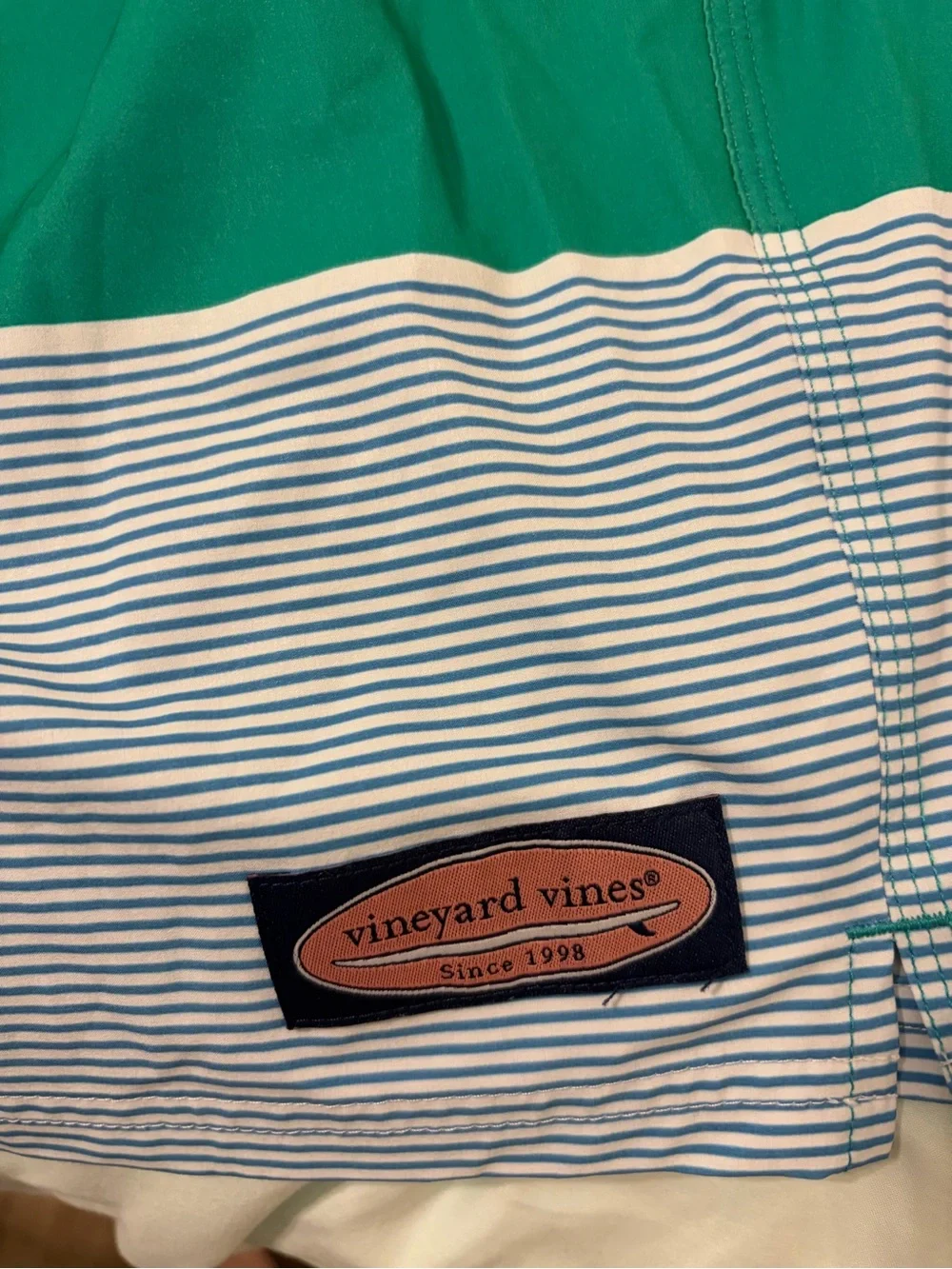Vineyard Vines Teal and Light Blue Striped Swim Shorts